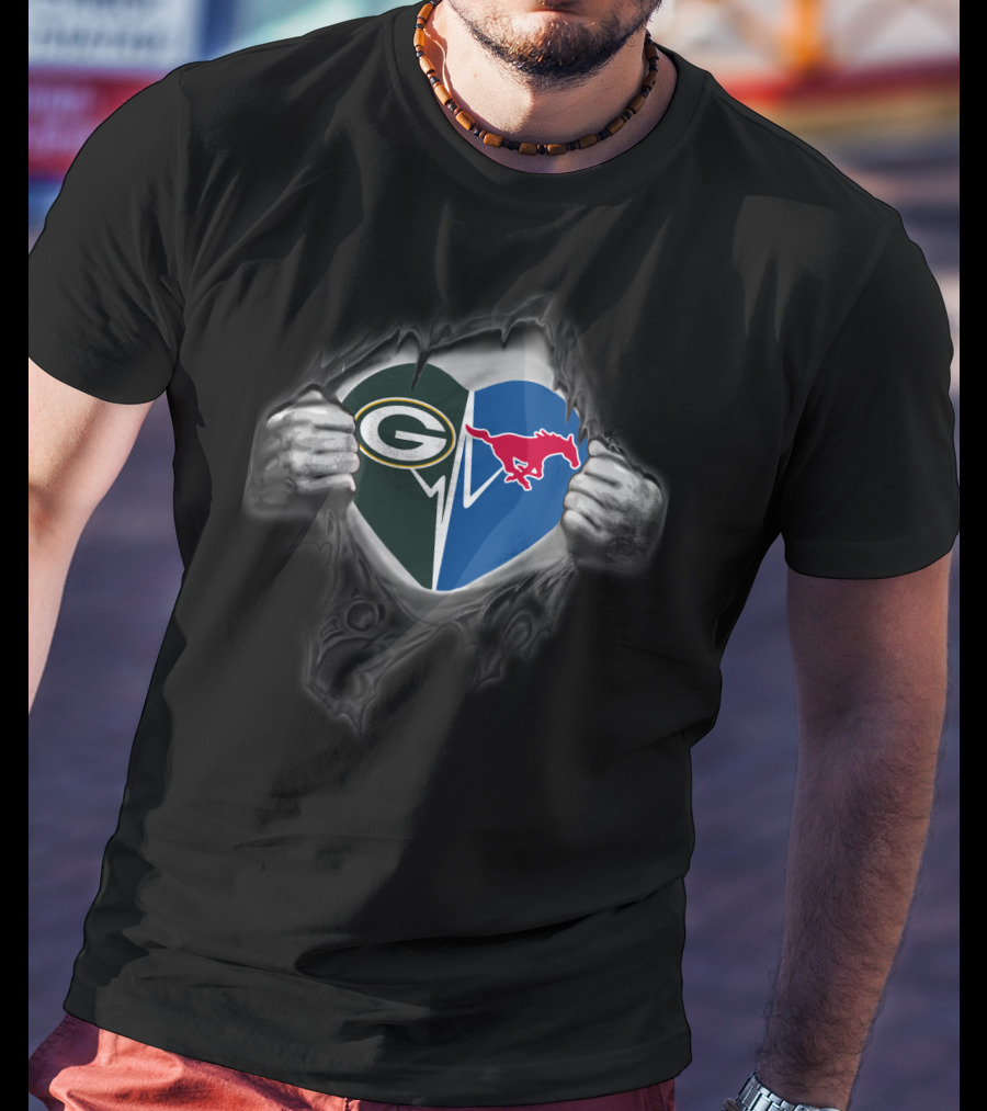 Green Bay Packers Smu Mustangs Heartbeat Fusion T-Shirt
