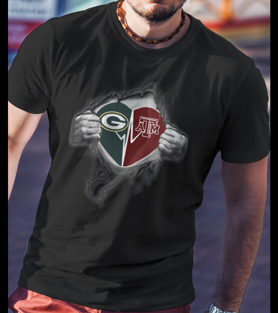 Packers Texas A&M Aggies Heart Logo Fusion T-Shirt