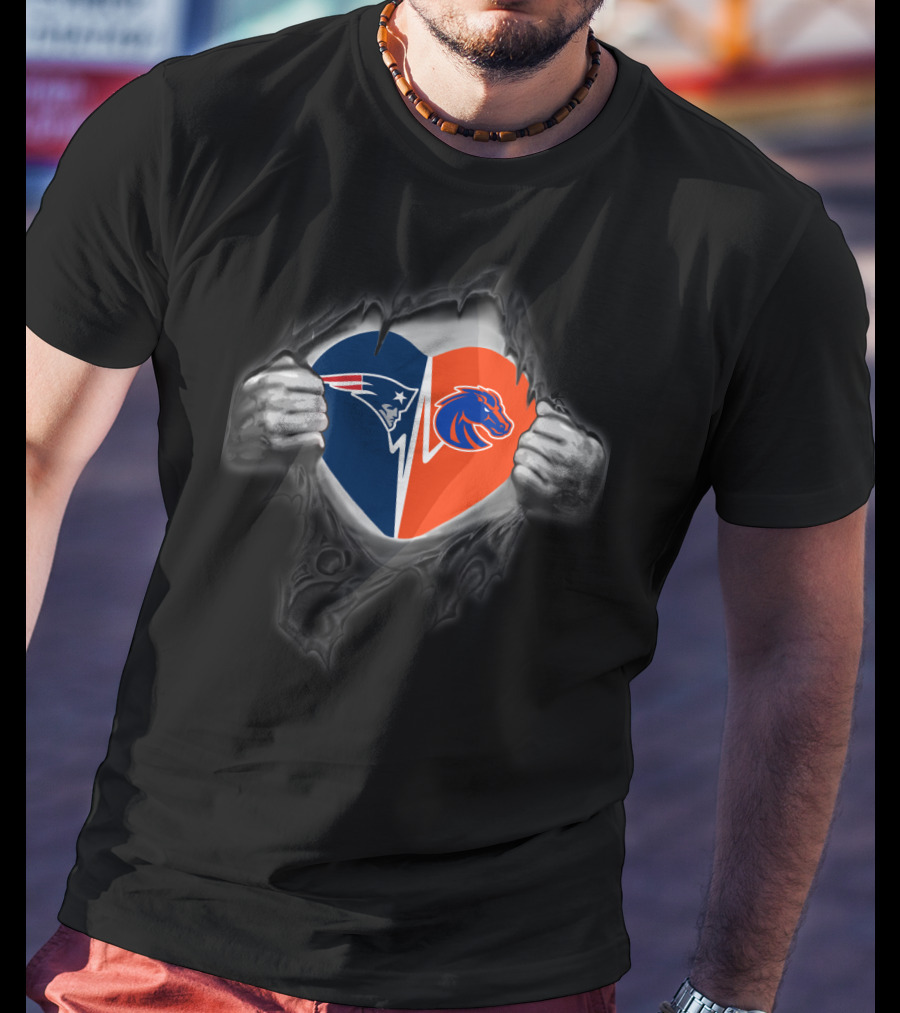 Patriots And Boise State Broncos Heart T-Shirt