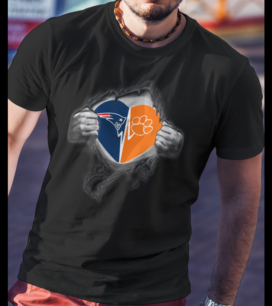 Patriots Clemson Tigers Heart Logo Rip T-Shirt