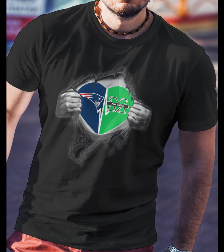 Heart Of Patriots And Marshall Thundering Herd Fan Combination T-Shirt