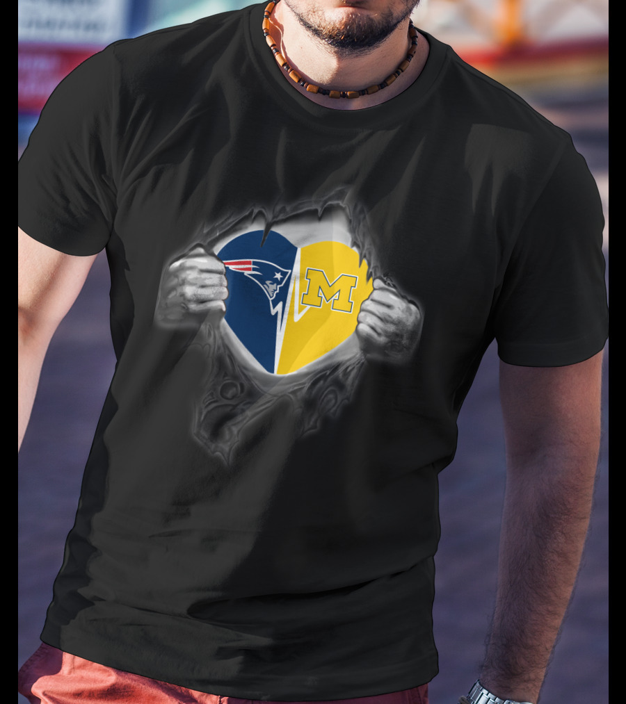 New England Patriots And Michigan Wolverines Heart T-Shirt