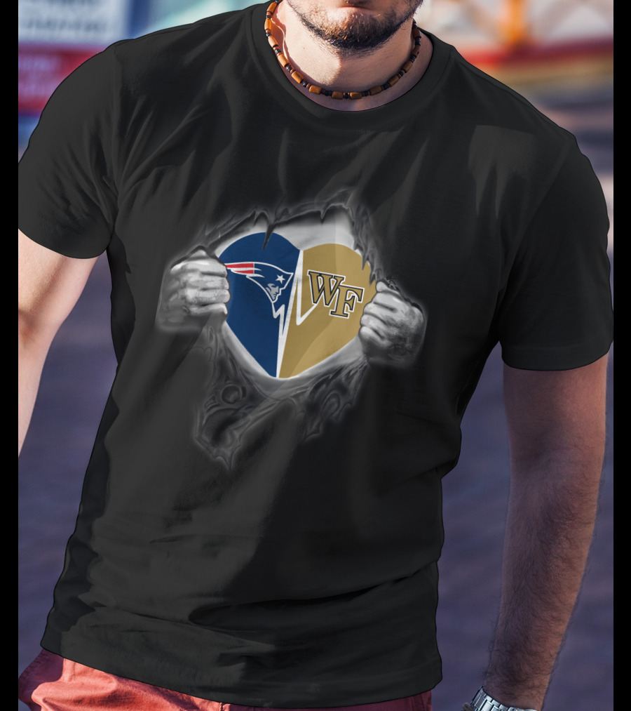 Patriots Wake Forest Heart Design Patriots Logo Wf Rip T-Shirt