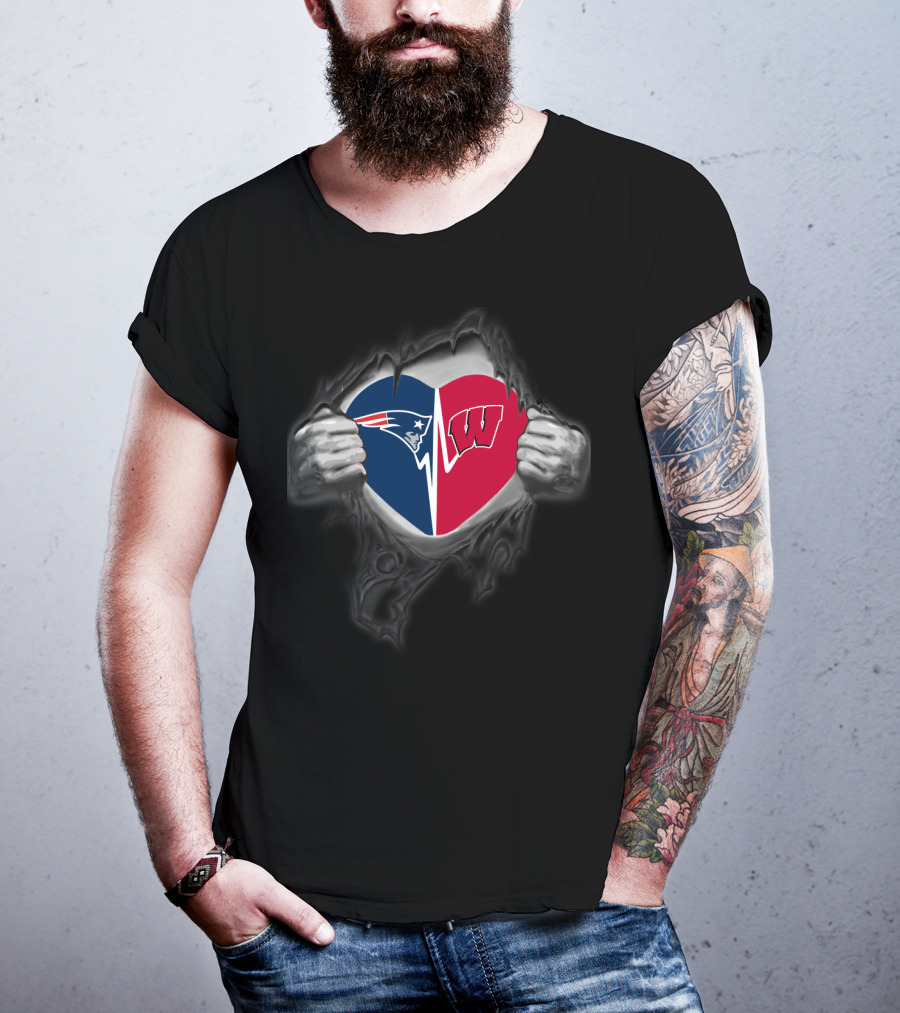New England Patriots Wisconsin Badgers Heart T-Shirt