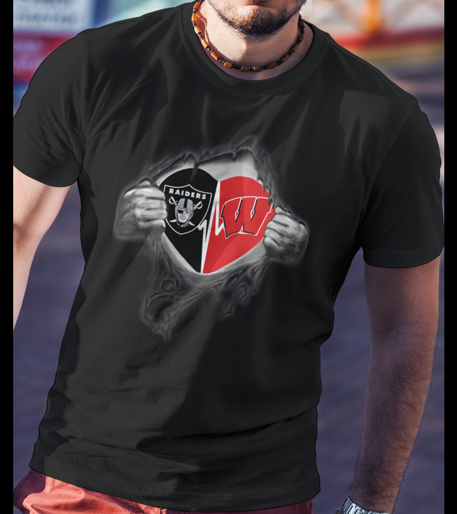 Raiders Wisconsin Badgers Heart Fusion T-Shirt