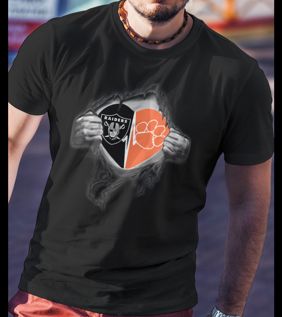 Raiders Clemson Tigers Heart Torn Reveal T-Shirt