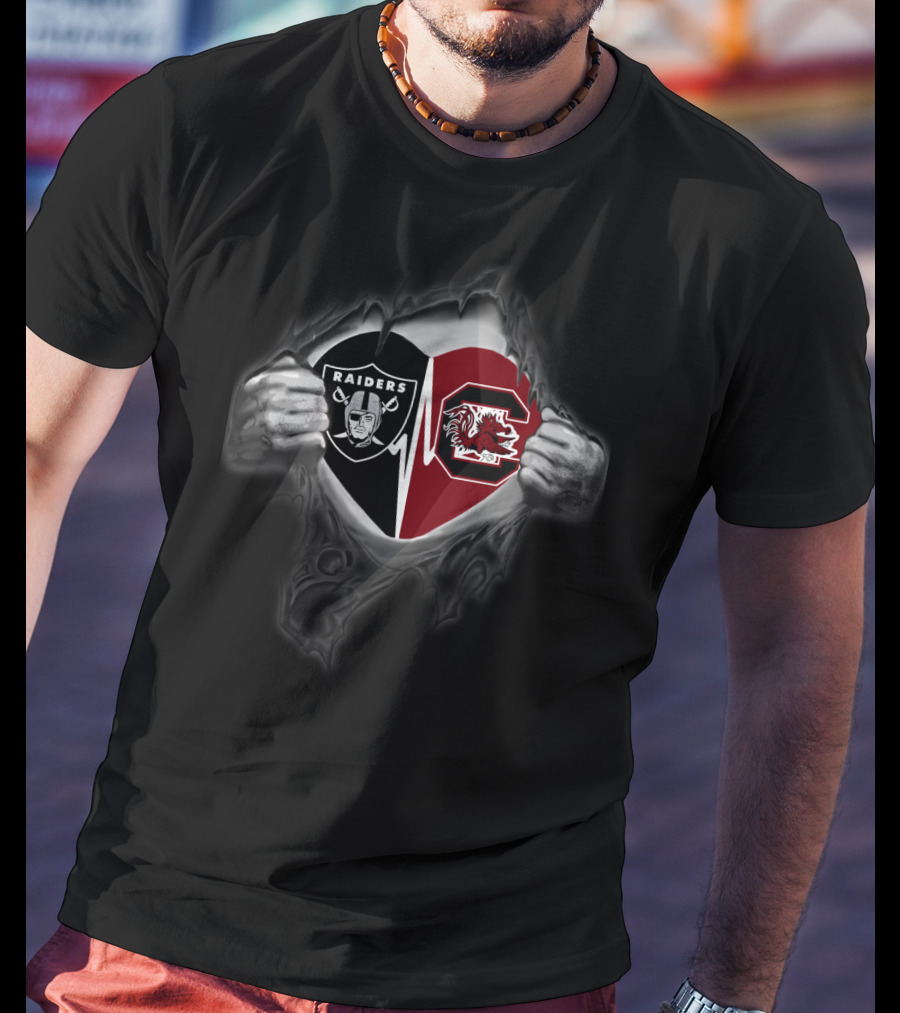 Raiders Gamecocks Heartbeat Logo Fusion T-Shirt