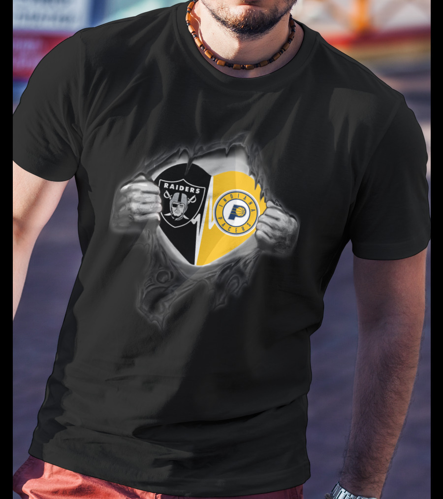 Raiders And Indiana Pacers Fan Dual Logo Reveal T-Shirt