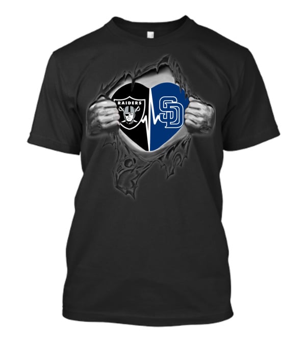 Raiders Heartbeat San Diego Padres Logo Fusion T-Shirt