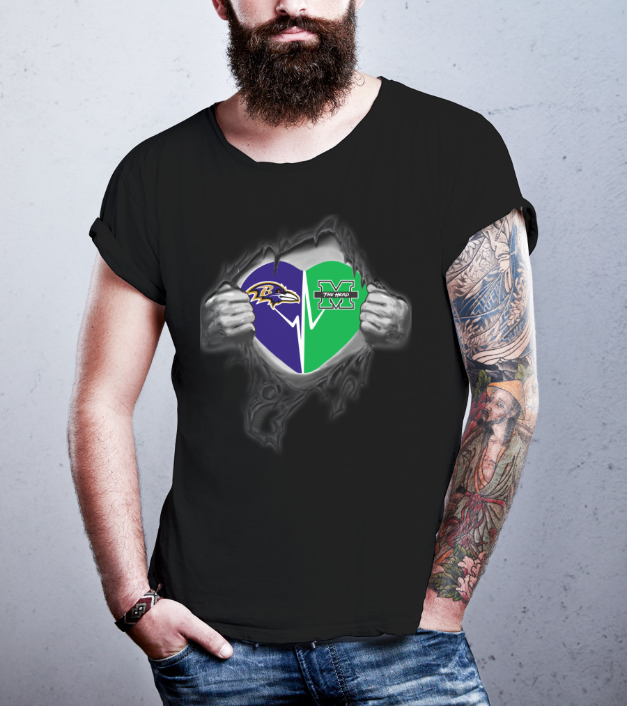 Baltimore Ravens Marshall Thundering Herd Heart T-Shirt