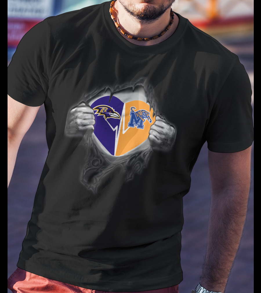 Baltimore Ravens And Memphis Tigers Heart T-Shirt