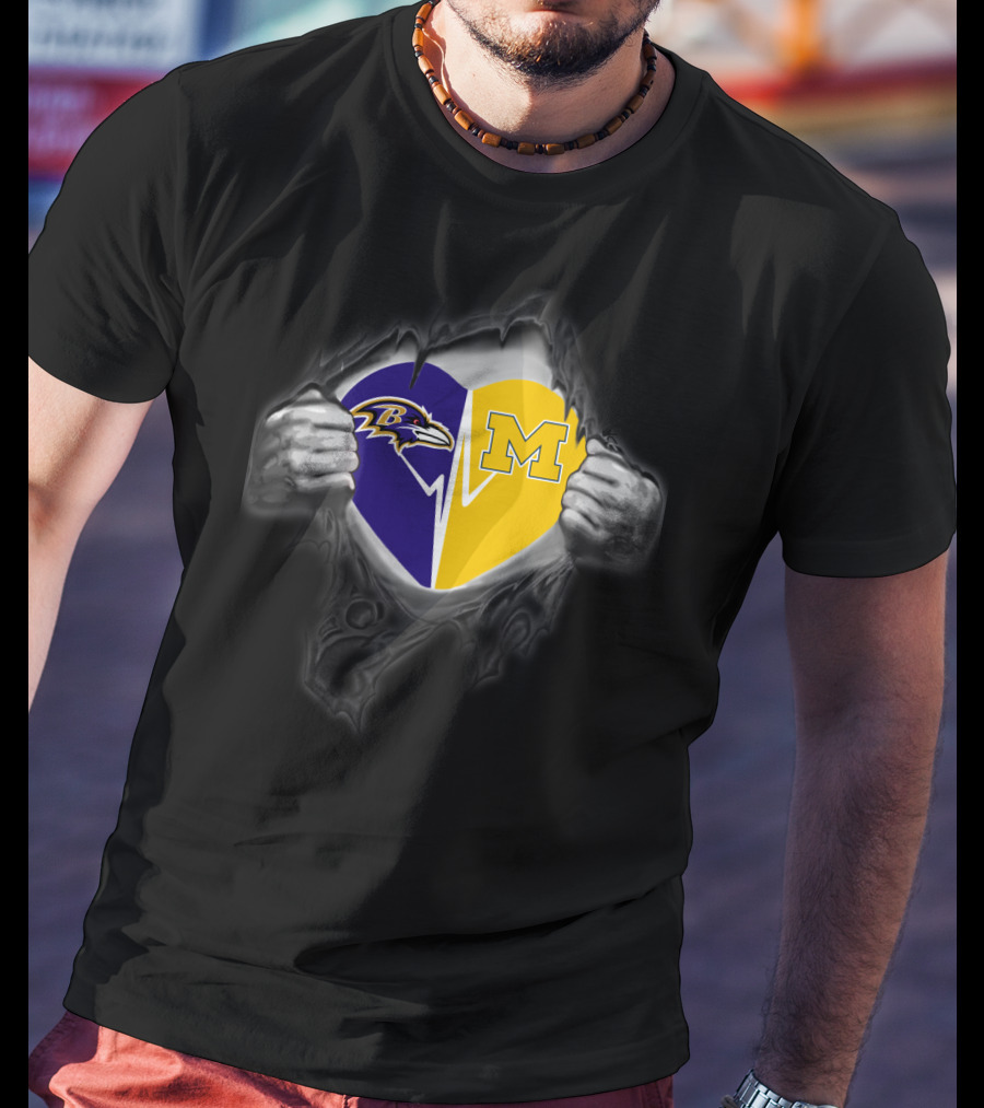 Ravens Heart Michigan Wolverines T-Shirt