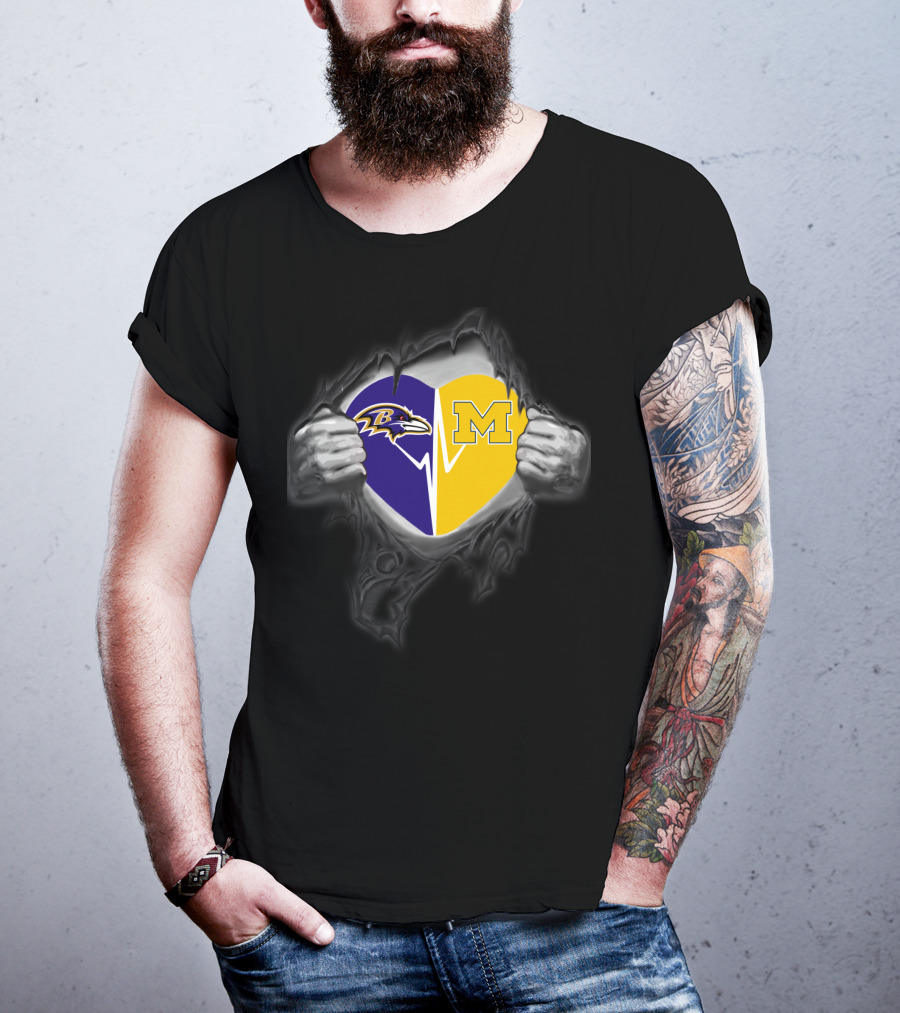 Ravens Heart Michigan Wolverines T-Shirt