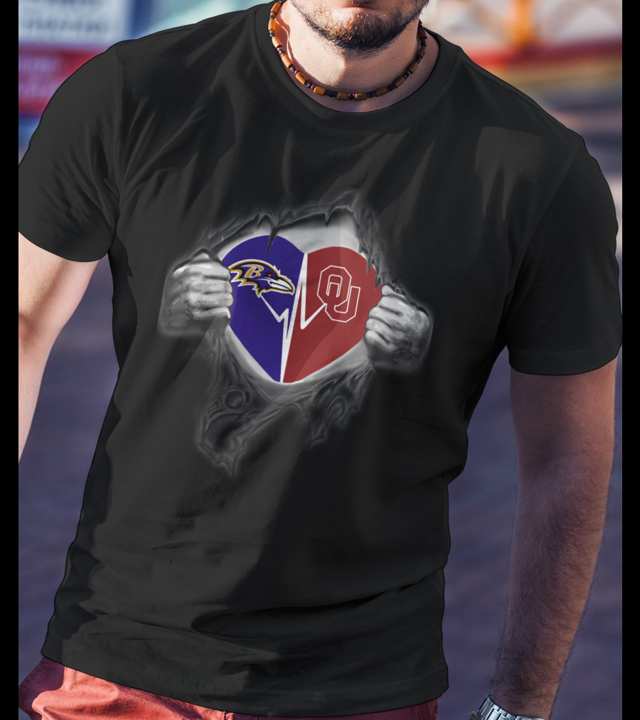 Baltimore Ravens Oklahoma Sooners Heart Icon With Hands T-Shirt