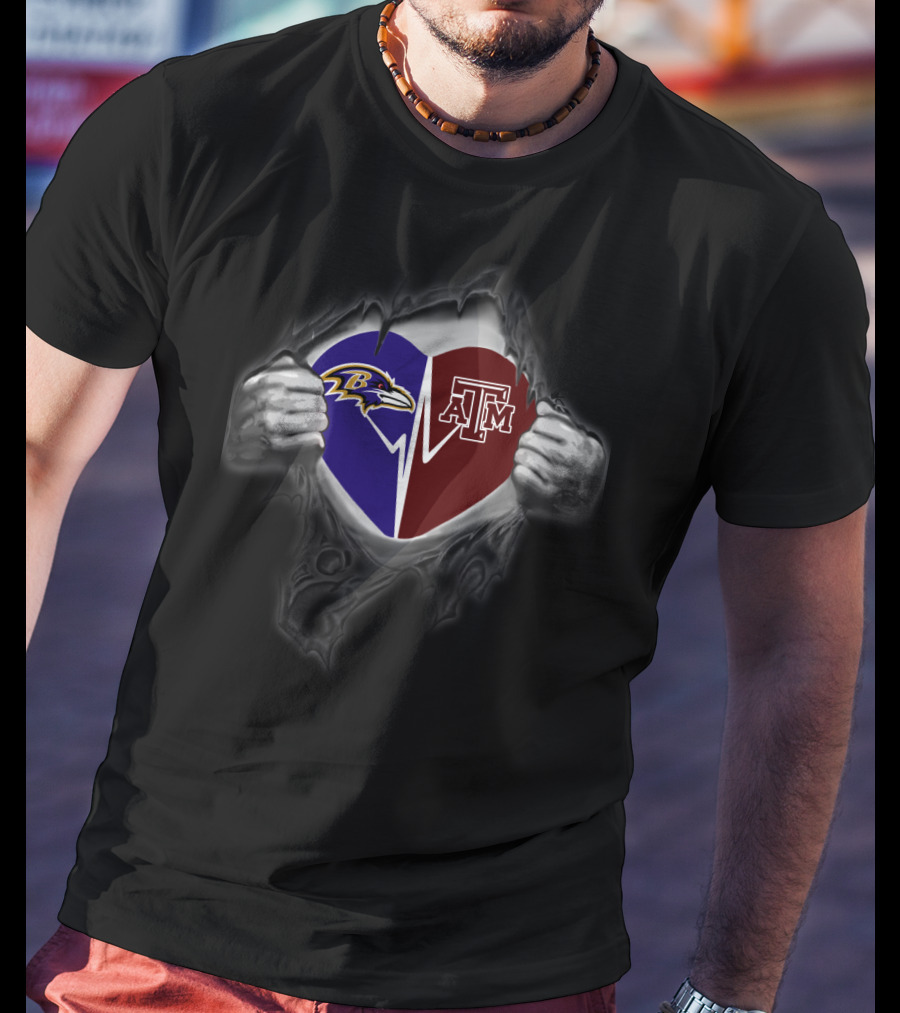 Baltimore Ravens Texas A&M Aggies Heart Logo Fusion T-Shirt