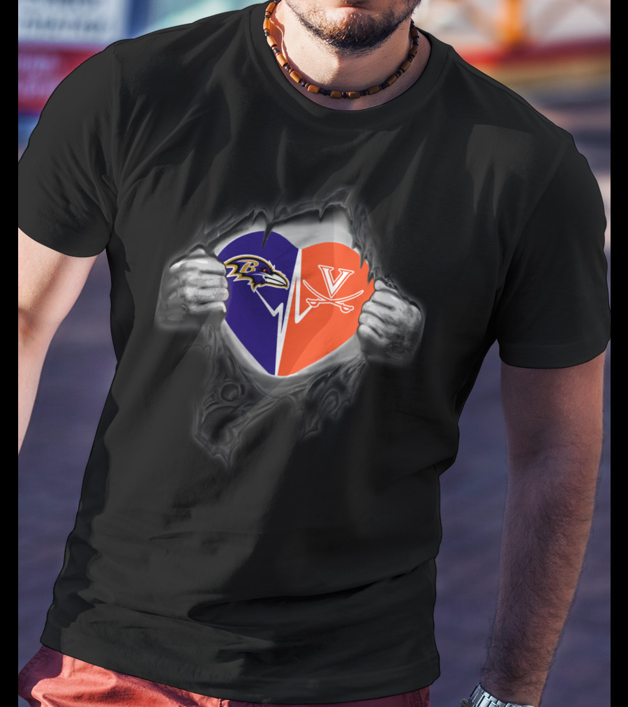 Ravens Virginia Cavaliers Heart Face-Off T-Shirt