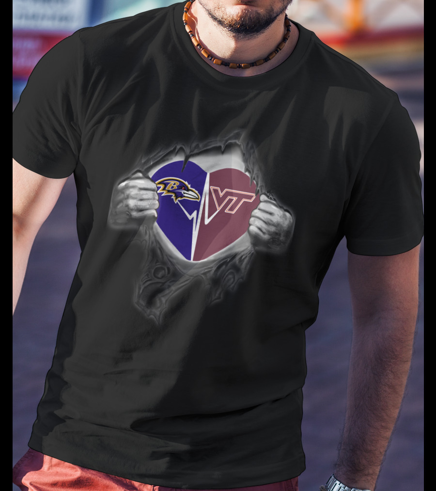 Baltimore Ravens Virginia Tech Hokies Heart T-Shirt