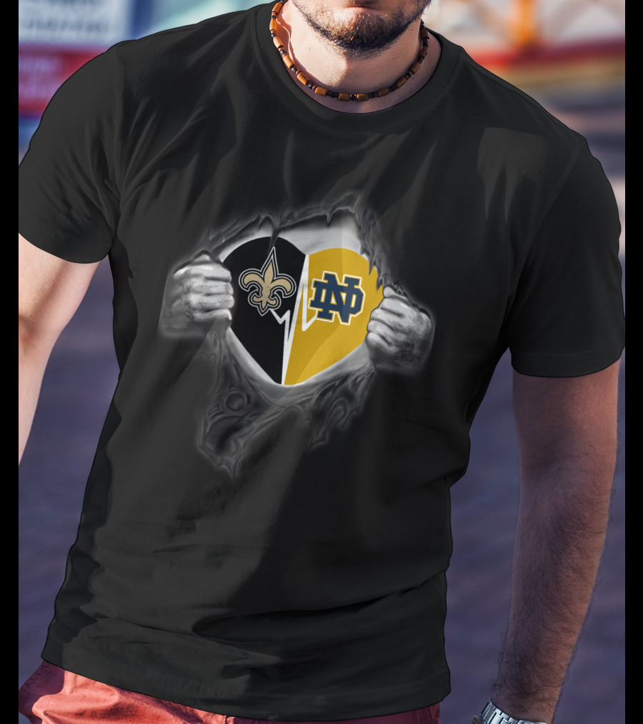 Saints Notre Dame Fighting Irish Heart Design Pullover Hoodie Officially Licensed Gear T-Shirt