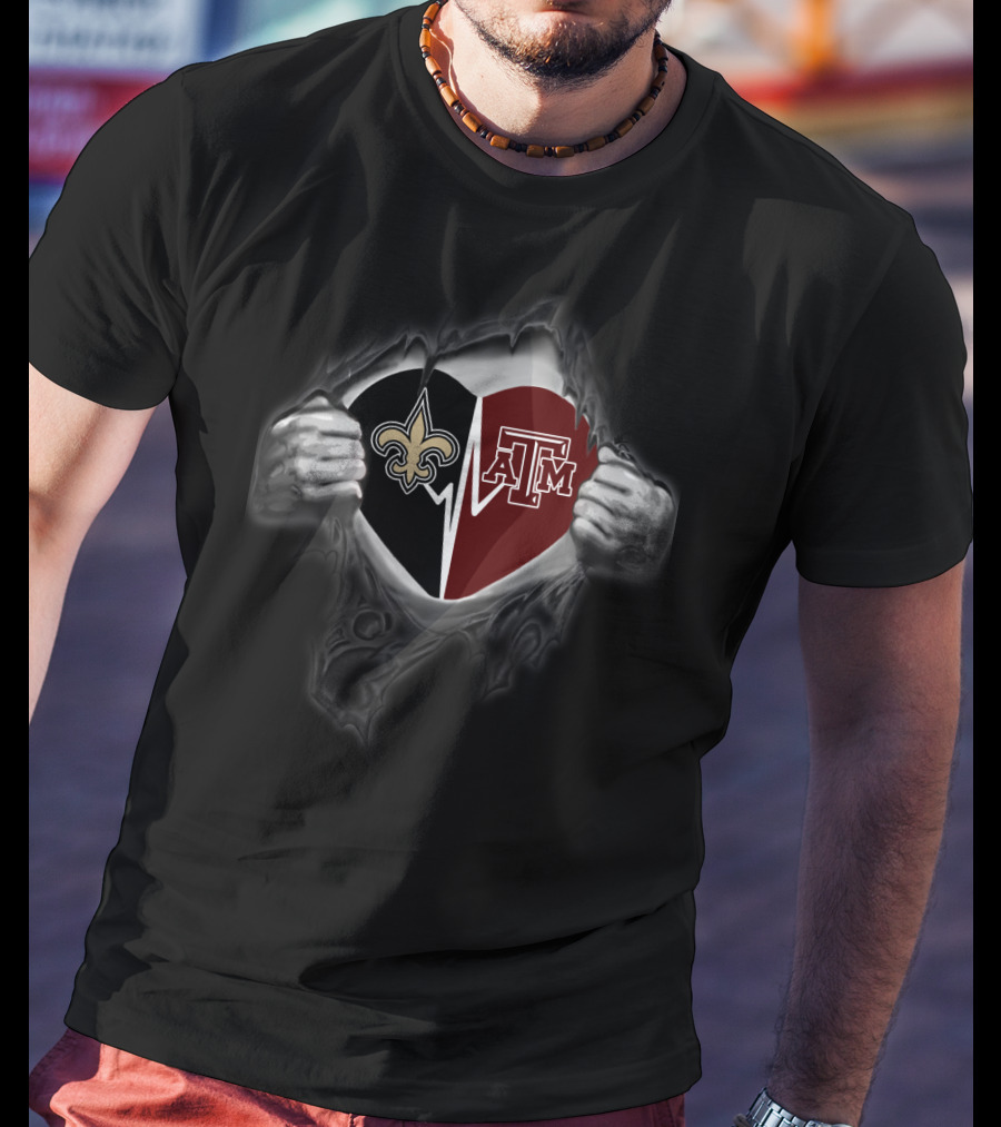 Saints Texas A&M Aggies Heart Divide T-Shirt