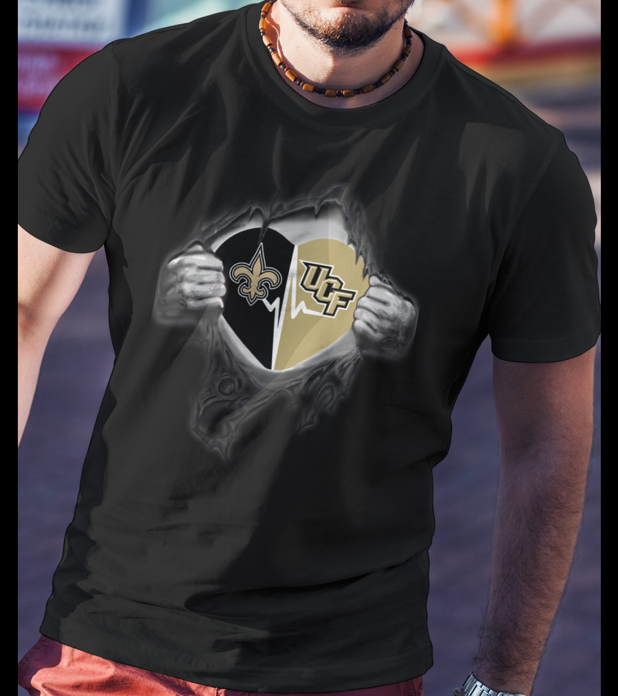 New Orleans Saints Ucf Knights Heartbeat Fan Spirit T-Shirt