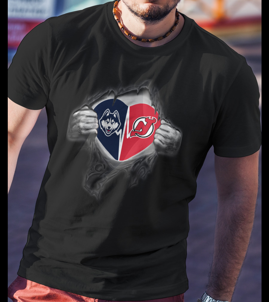 New Jersey Devils Uconn Huskies Heart Logo Split T-Shirt