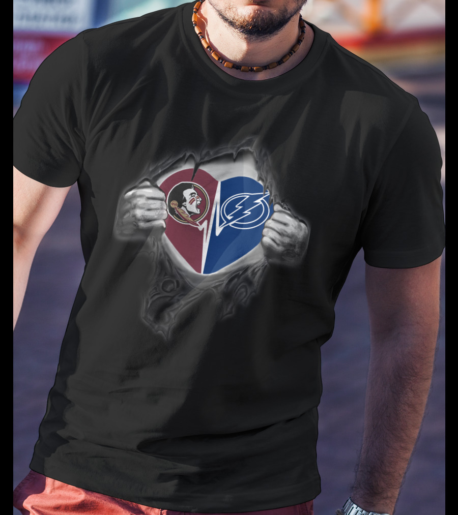 Seminoles Heart Tampa Bay Lightning Divide T-Shirt