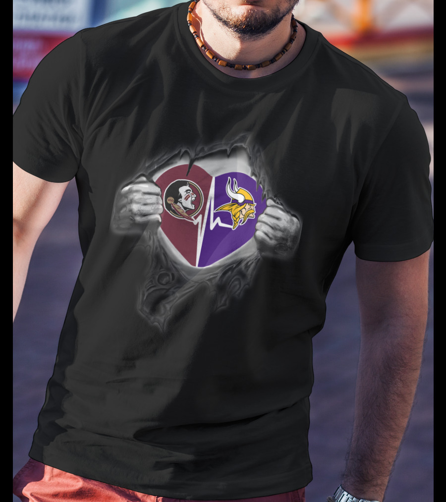 Seminoles Vikings Heartbeat Tear T-Shirt