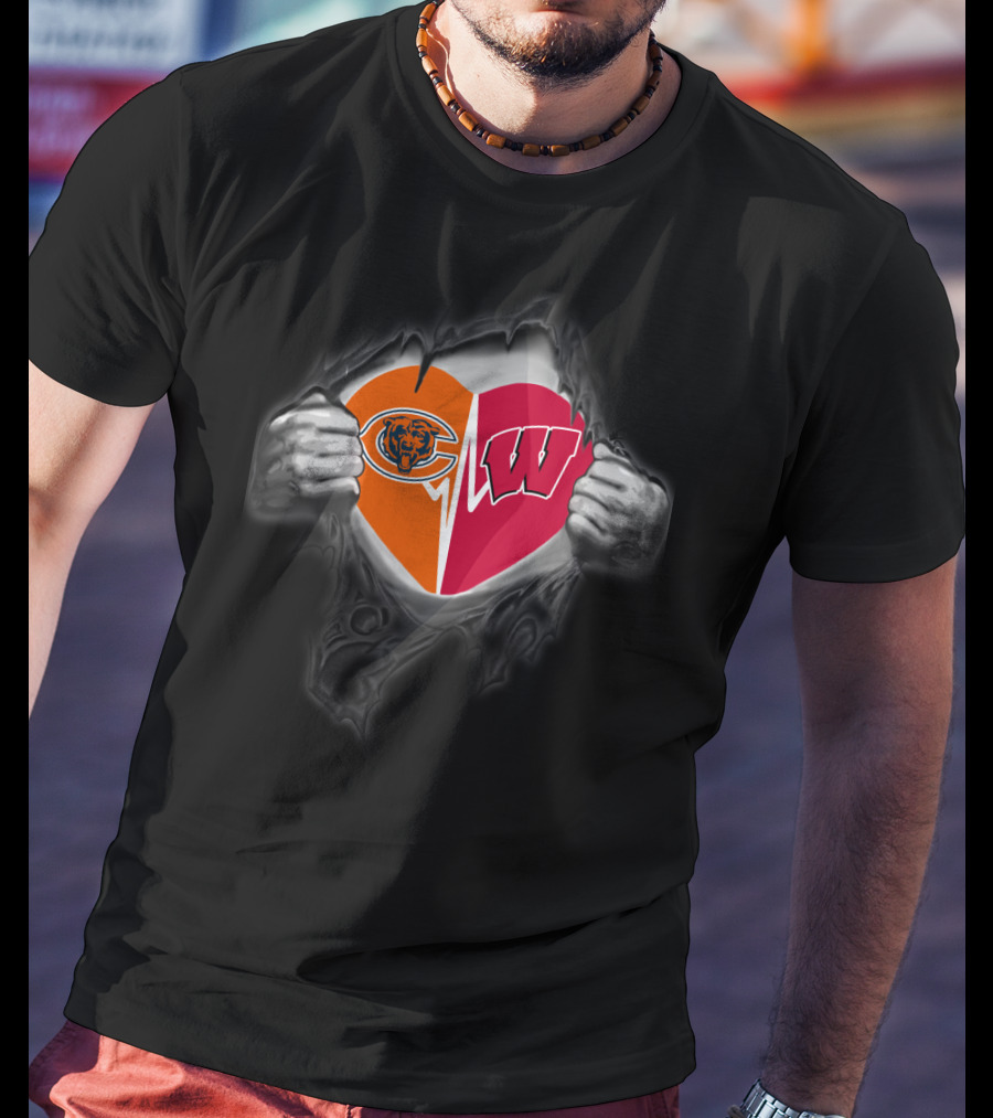 Chicago Bears Wisconsin Badgers Heart T-Shirt