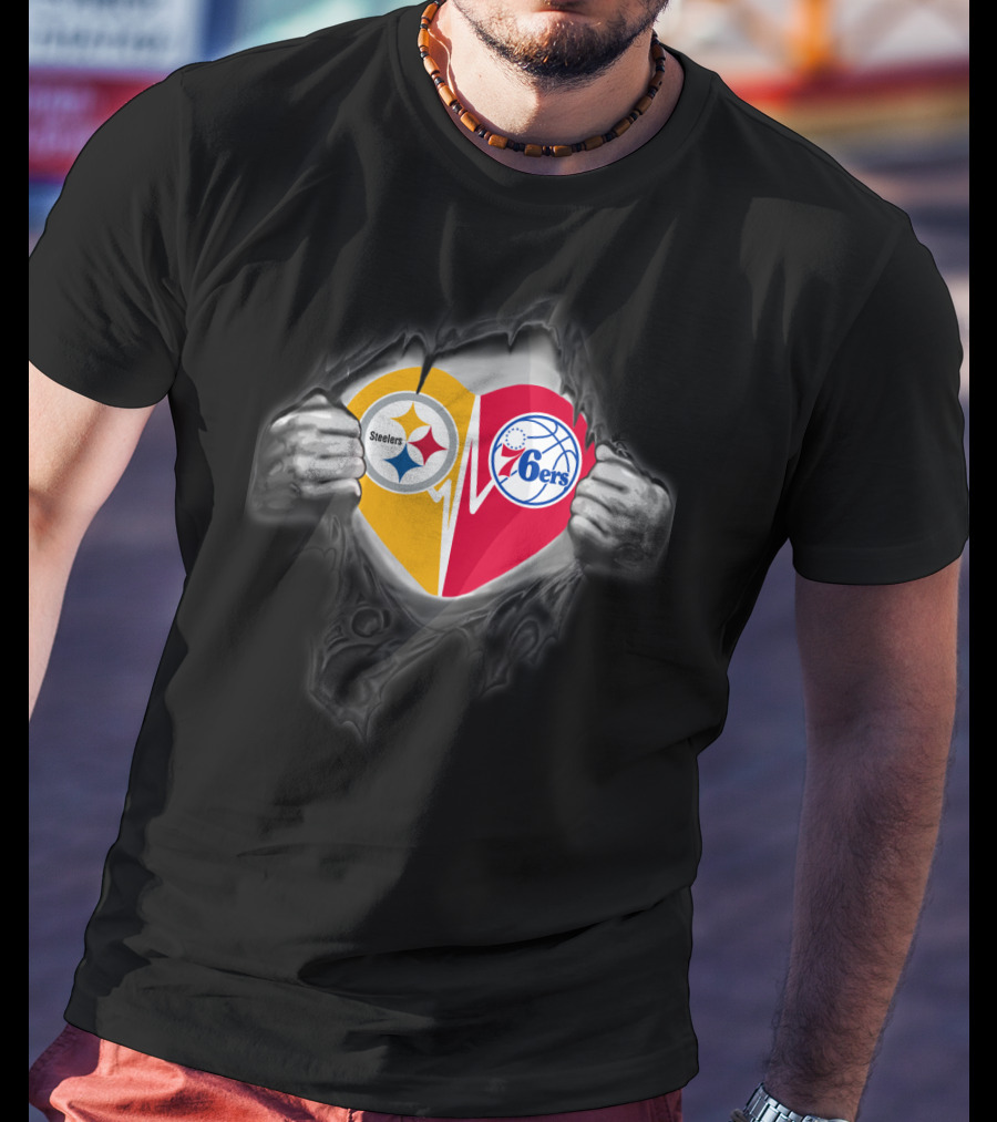 Steelers 76ers Heart Design With Logos T-Shirt