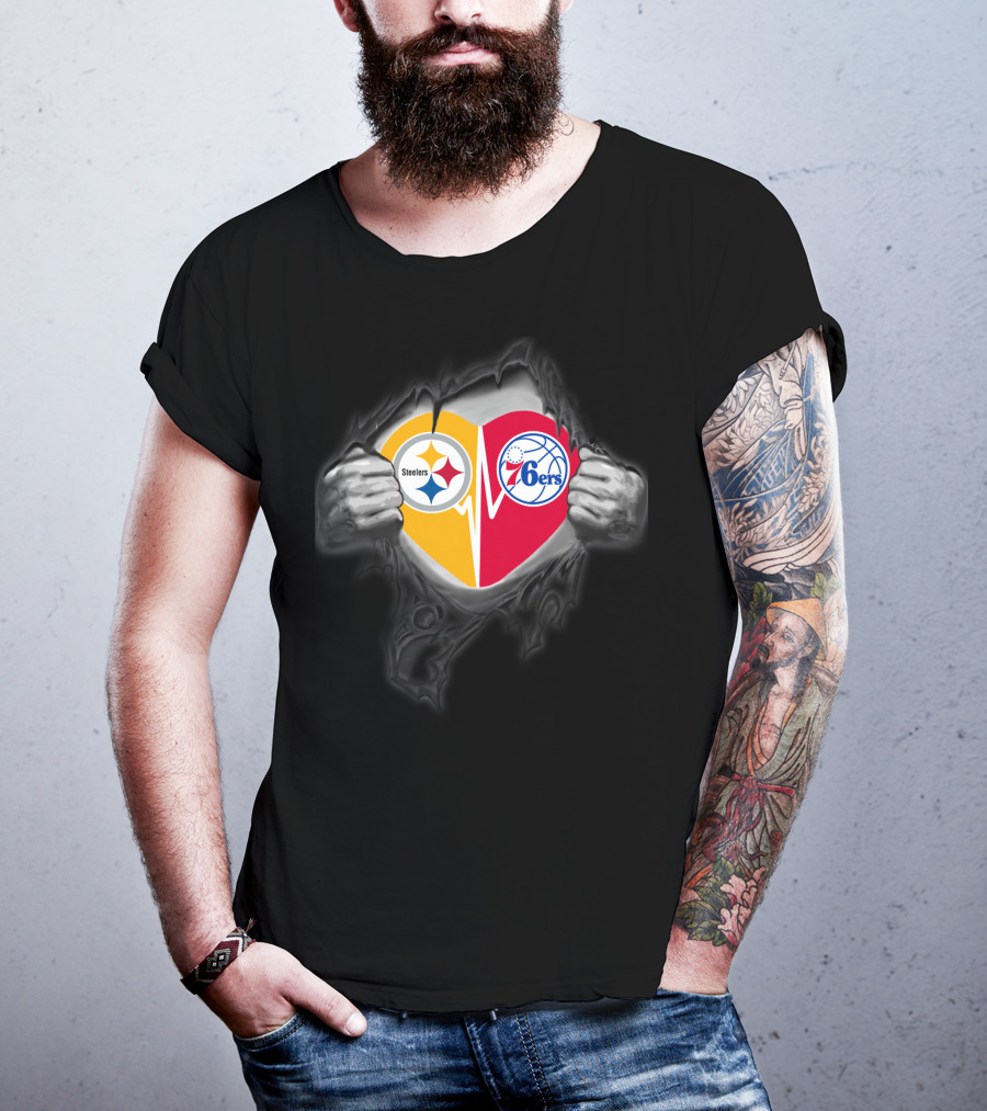 Steelers 76ers Heart Design With Logos T-Shirt