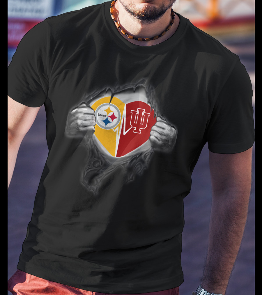 Steelers Indiana Hoosiers Heart Logo Burst T-Shirt