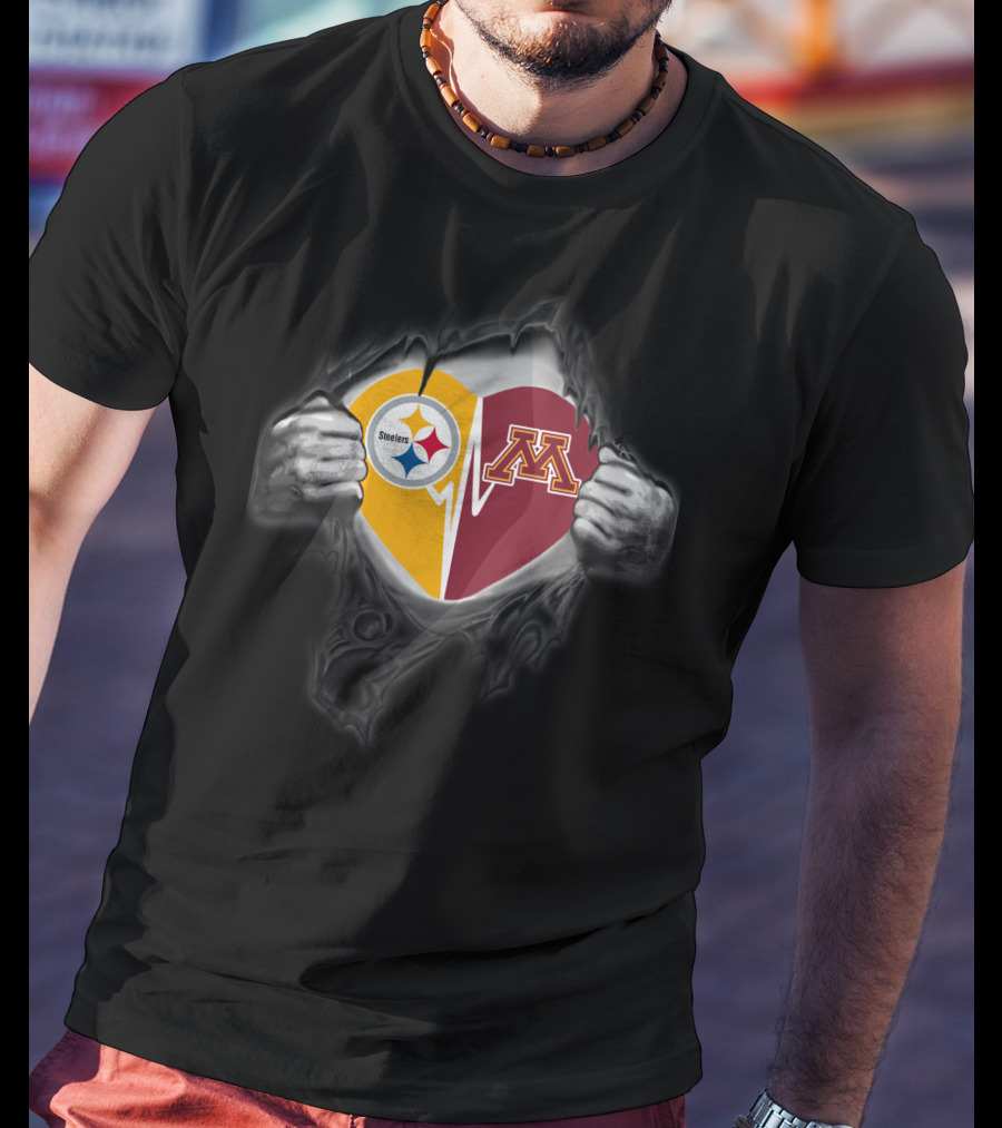 Steelers Minnesota Golden Gophers Heart Logo Rip T-Shirt
