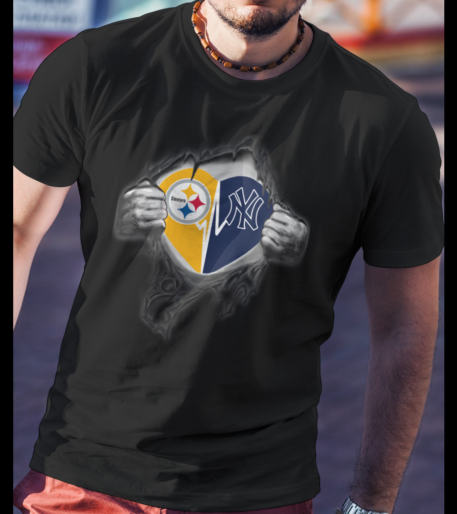 Steelers Yankees Heart Logo Fan Pride T-Shirt