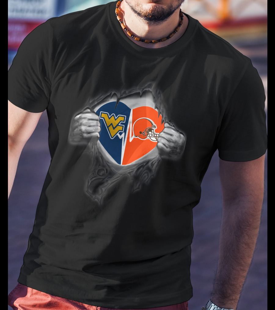 Browns And West Virginia Mountaineers Heart T-Shirt