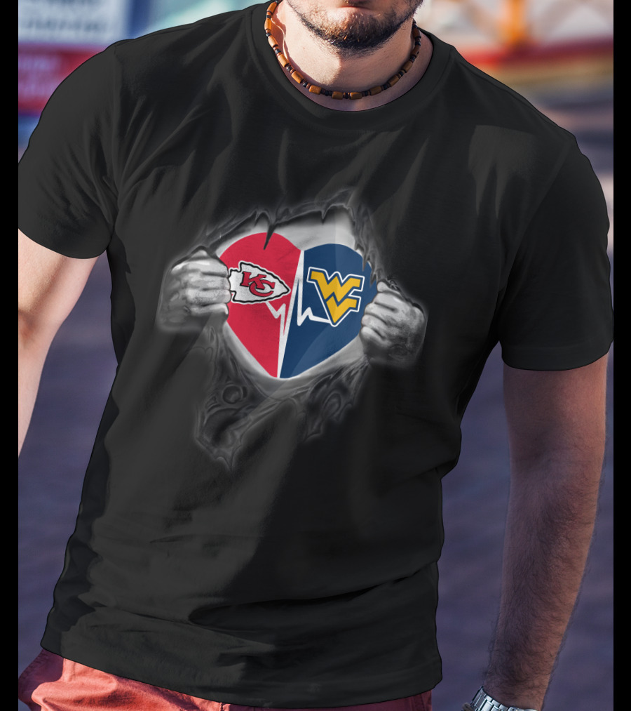 Kansas City Chiefs And West Virginia Mountaineers Heart T-Shirt