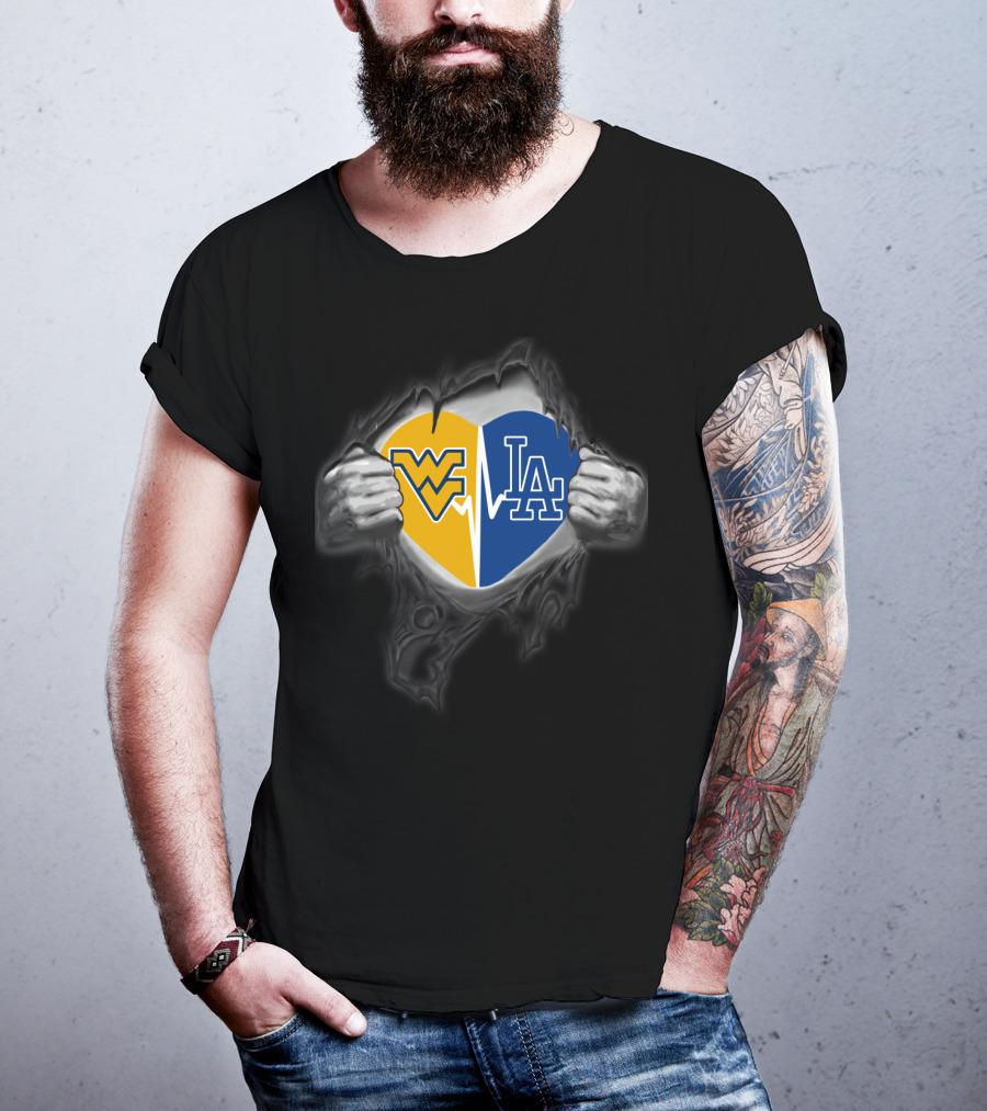 West Virginia Mountaineers Los Angeles Dodgers Heart Logo Fusion T-Shirt