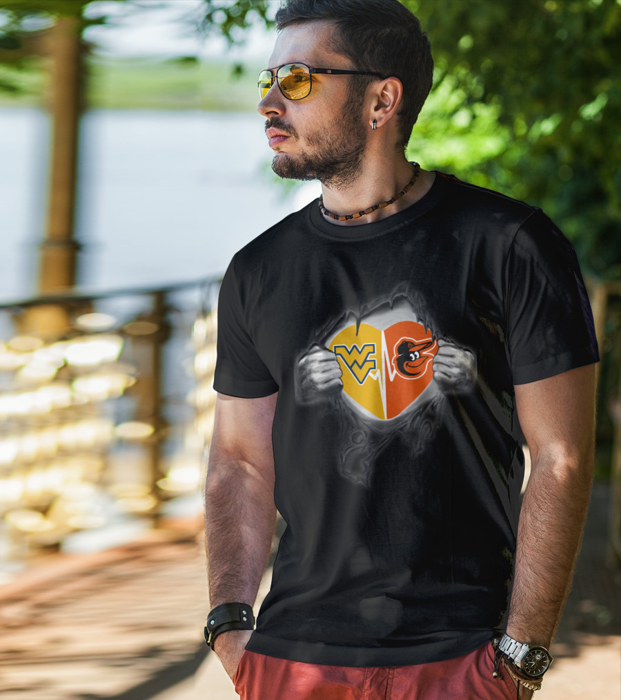 Orioles Wv Mountaineers Heart Logo Peeking Front T-Shirt