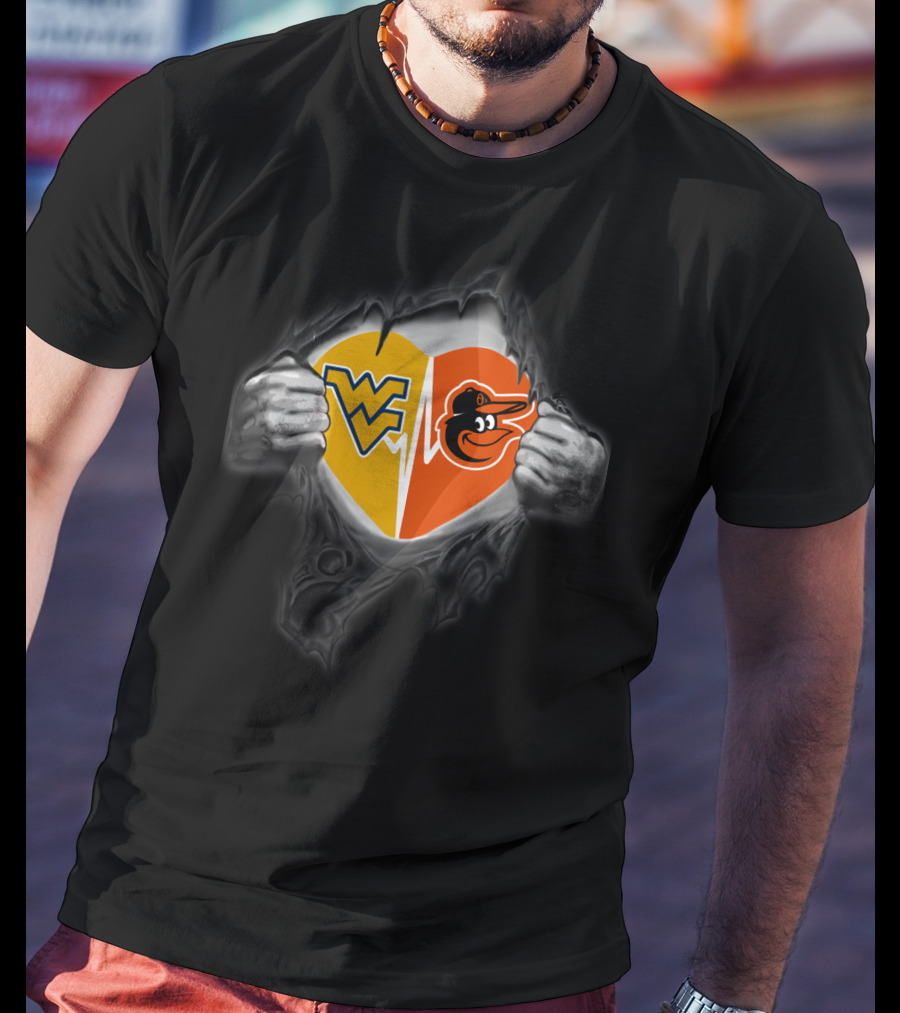 Orioles Wv Mountaineers Heart Logo Peeking Front T-Shirt
