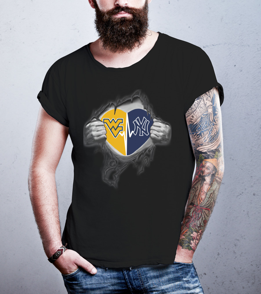 West Virginia Mountaineers Yankees Heart Logo Fusion T-Shirt