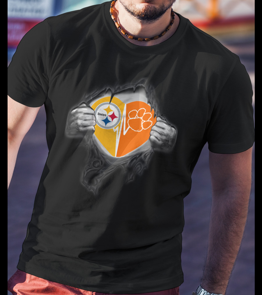 Steelers Heartbeat Clemson Tigers Paw T-Shirt