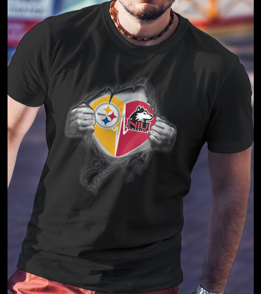 Steelers Northern Illinois Huskies Heart Torn Effect T-Shirt