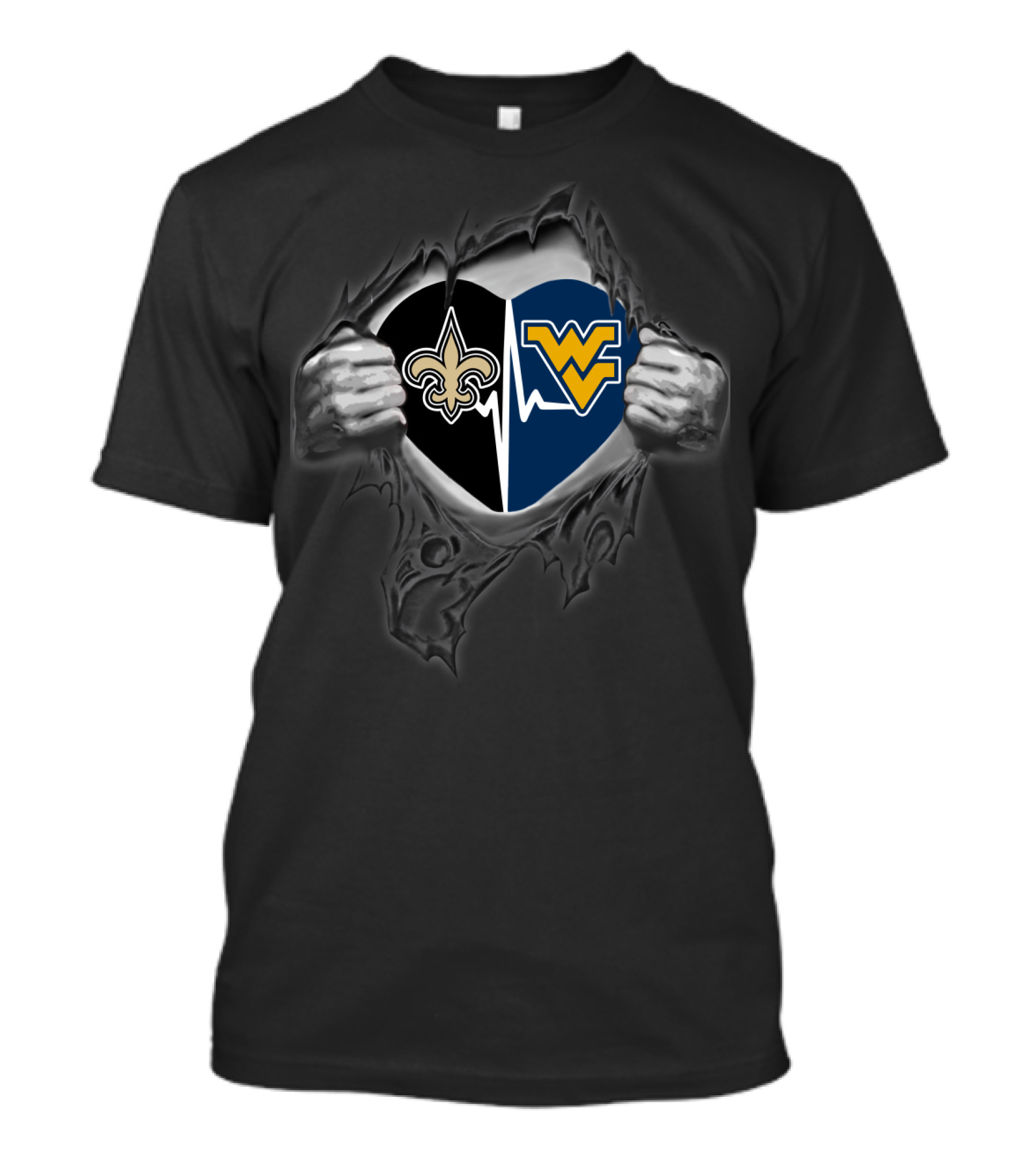 Saints Heart West Virginia Mountaineers Logo Football Fan Pride T-Shirt