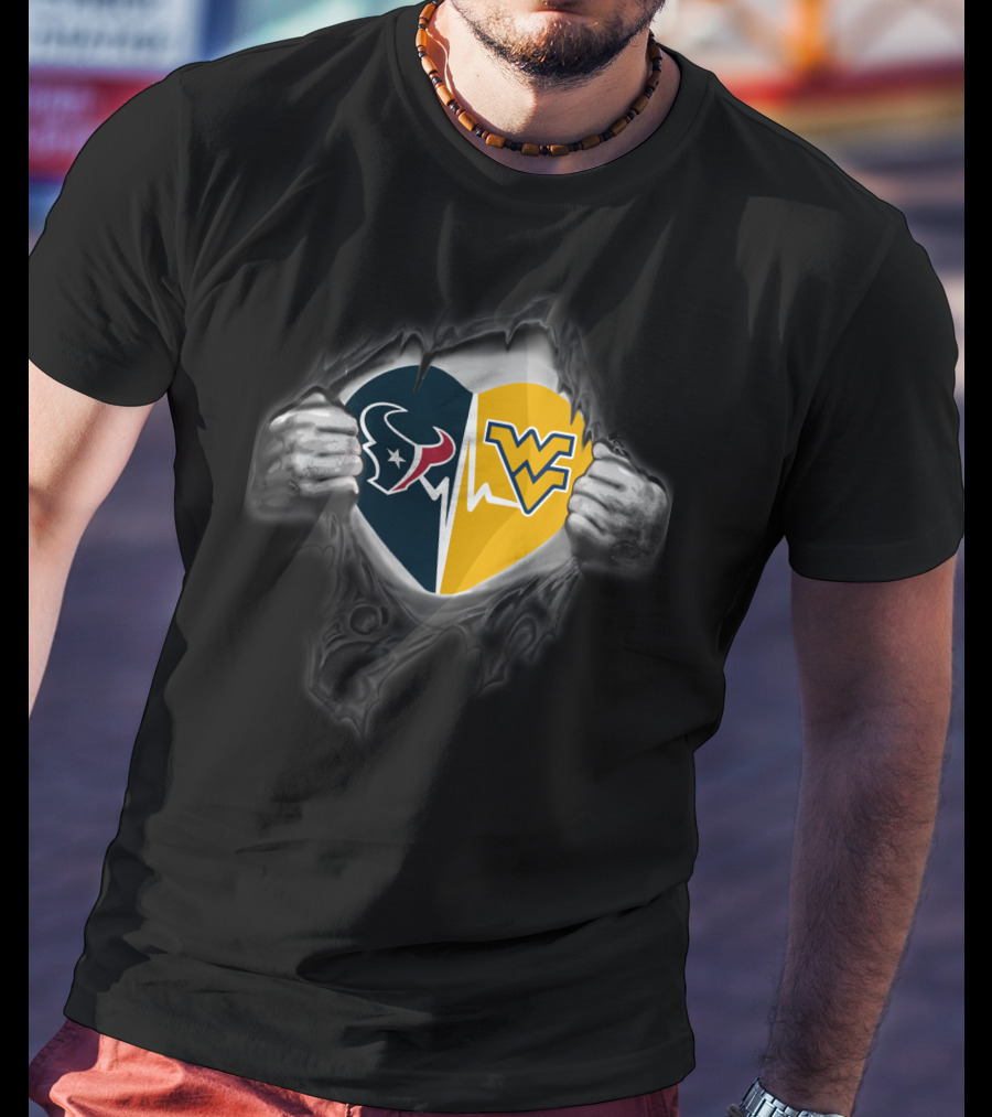 Texans Heart West Virginia Mountaineers Rip T-Shirt