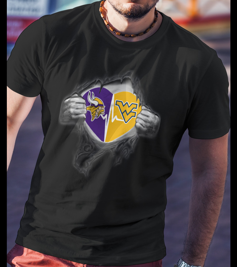 Vikings West Virginia Heartbeat Minnesota Nfl Wvu T-Shirt
