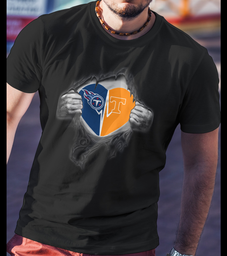 Tennessee Titans Volunteers Heart Logo Torn Fabric T-Shirt