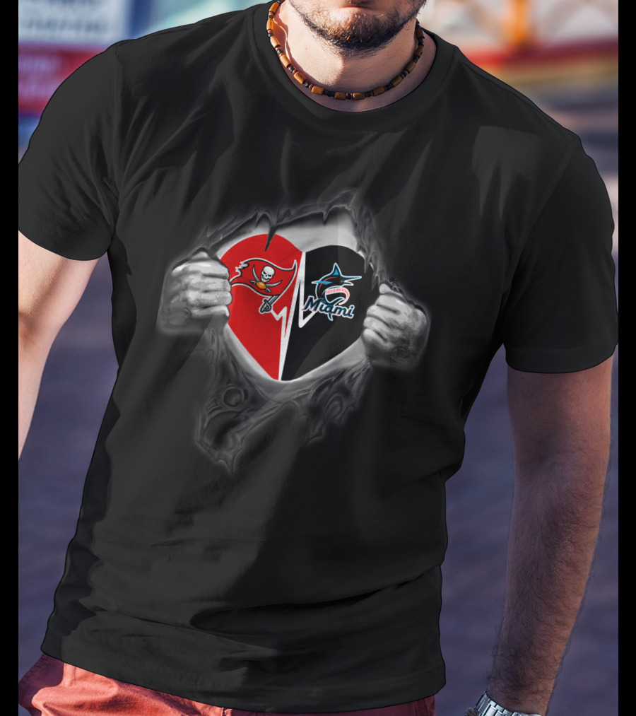 Buccaneers Heart Miami Marlins Logo Fusion T-Shirt