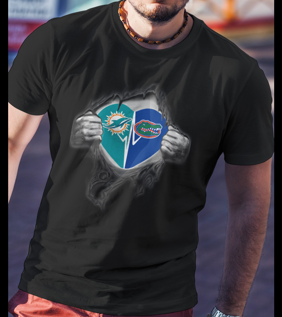 Miami Dolphins Florida Gators Heart Logo Combo T-Shirt