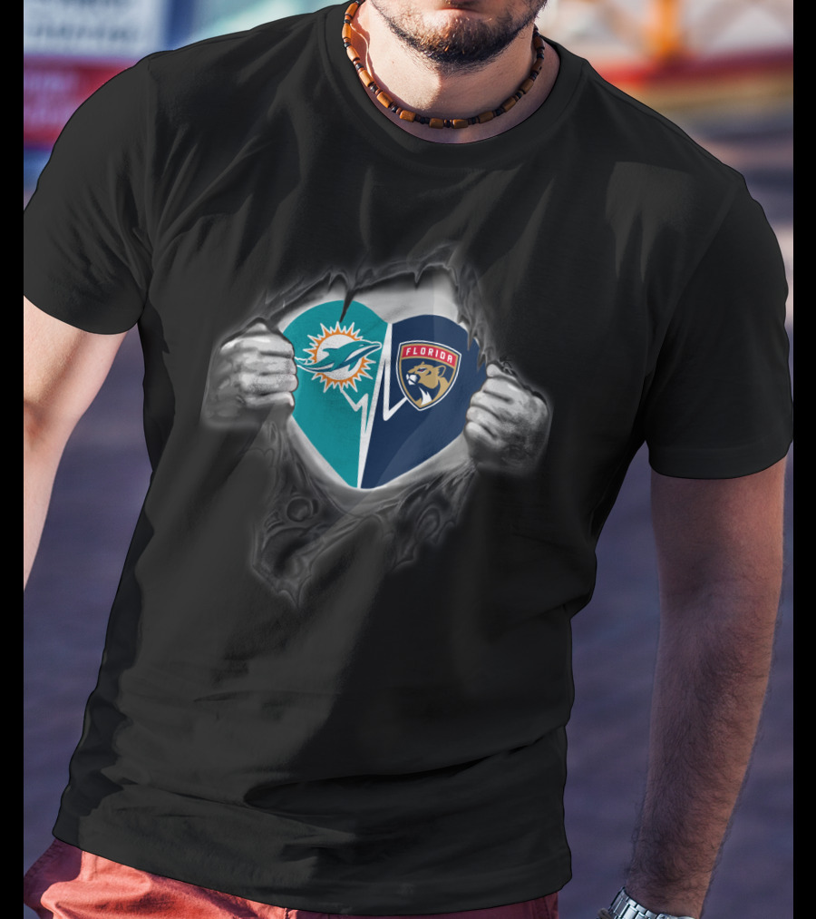 Miami Dolphins Heart Florida Panthers Fan Tearing Revealed T-Shirt
