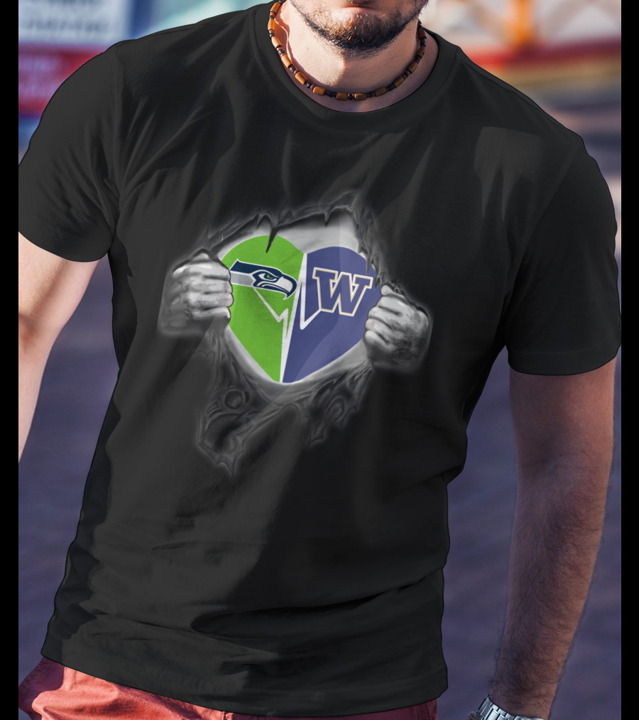 Seahawks Heart Washington Huskies Fusion T-Shirt