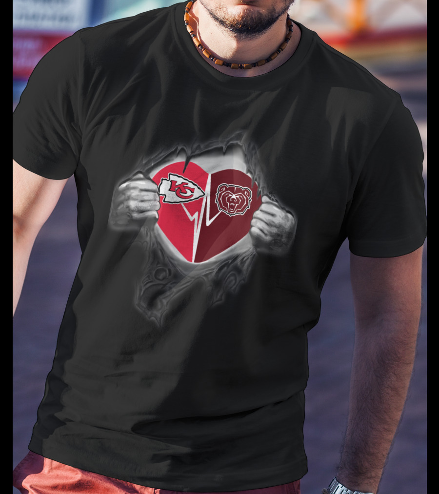 Kansas City Chiefs And Missouri State Bears Heart Logo Fusion T-Shirt